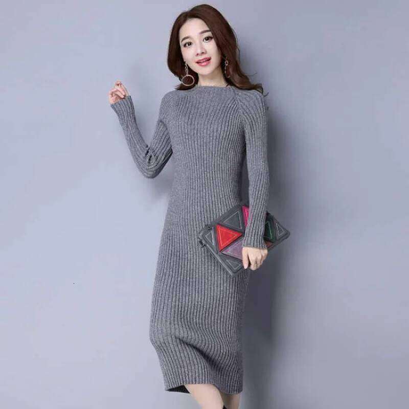 Midi Wrap Knit Dresses for Women Autumn Winter 2025 Maxi Women's Sweater Knitted One-piece Dress Green Long Sleeve Bodycon Black Z260314
