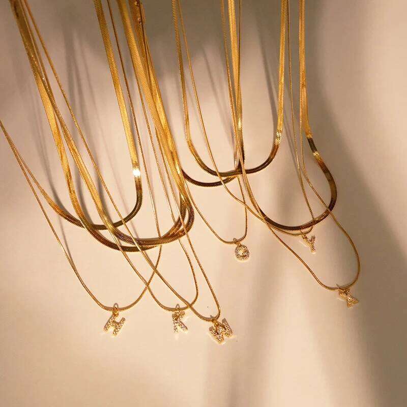 Vnox A-Z Tiny Women Initial Necklace,Small Bling Letter Girl Chain Choker,Gold Color Stainless Steel Layered Collar Pendant H260312