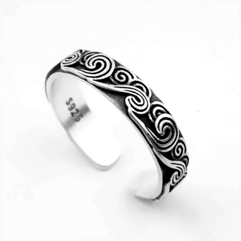 WYEAIIR 925 Sterling Silver Ethnic Retro Good Luck Cloud Wave Resizable Opening Ring For Women Luxury Jewelry H260312
