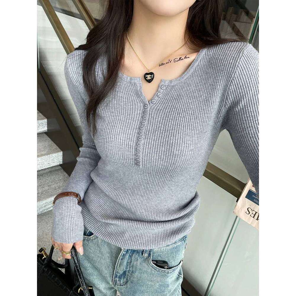 2025 Autumn Winter V-Neck Button Long Sleeve Slim Pullovers Women Solid Knitted Sweater Korean Casual Base Layer Y2k Z260313