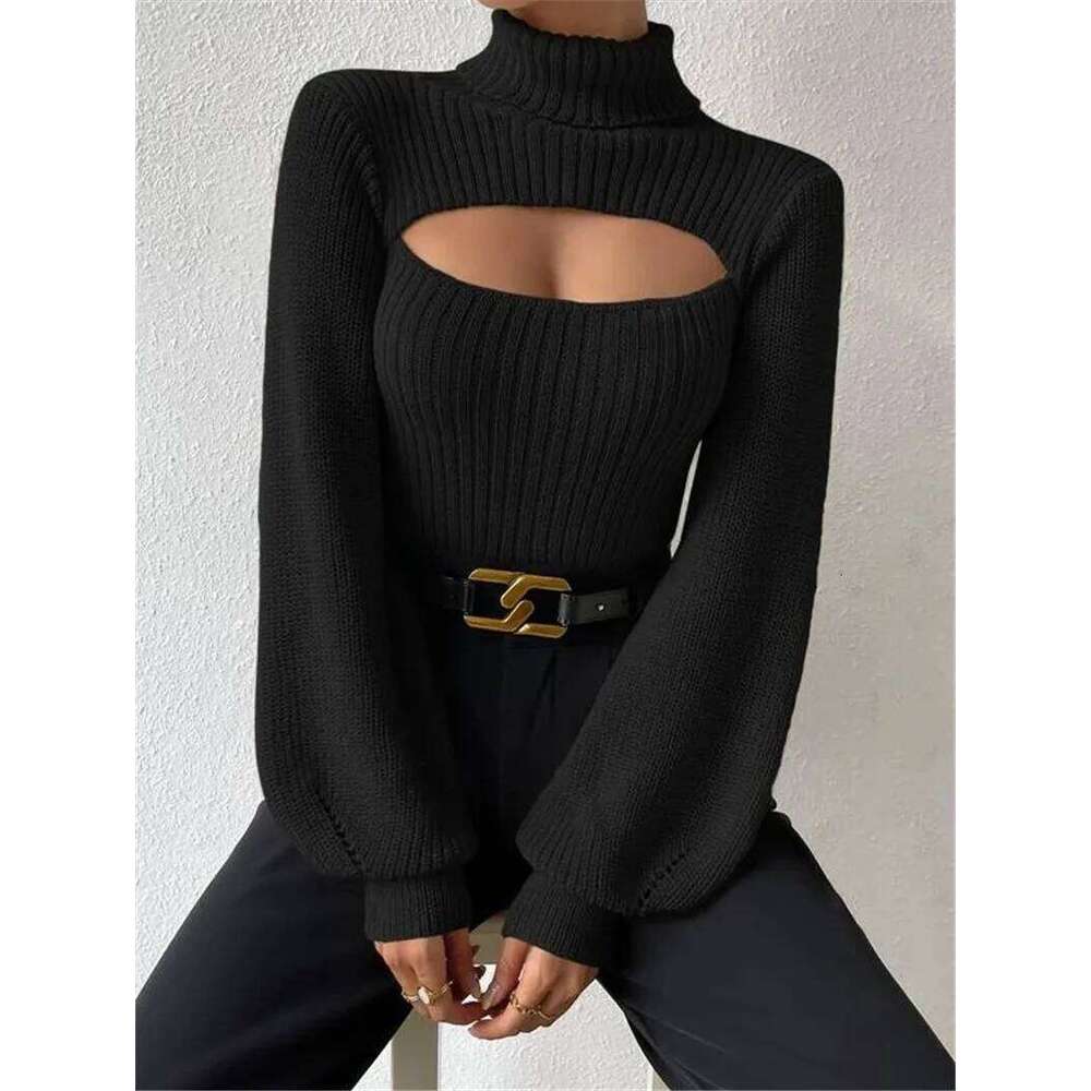 Autumn and Winter Sexy Loose Versatile High Neck Hollow Breast Leakage Sweater Women Z260313