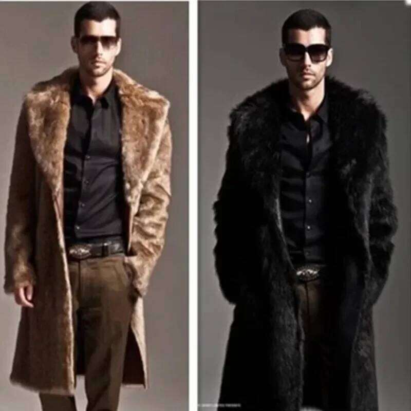 Autumn Winter Men's Medium and Long Warm Fashion Artificial Fur Trench Coat Z260313