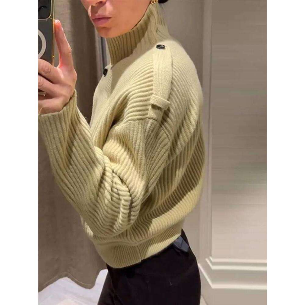 Women's High Neck Coat Knit Cardigan Outwear Solid Color Buttoned Jackets Long Sleeve Loose Casual Street Autumn Winter Clothes Z260313