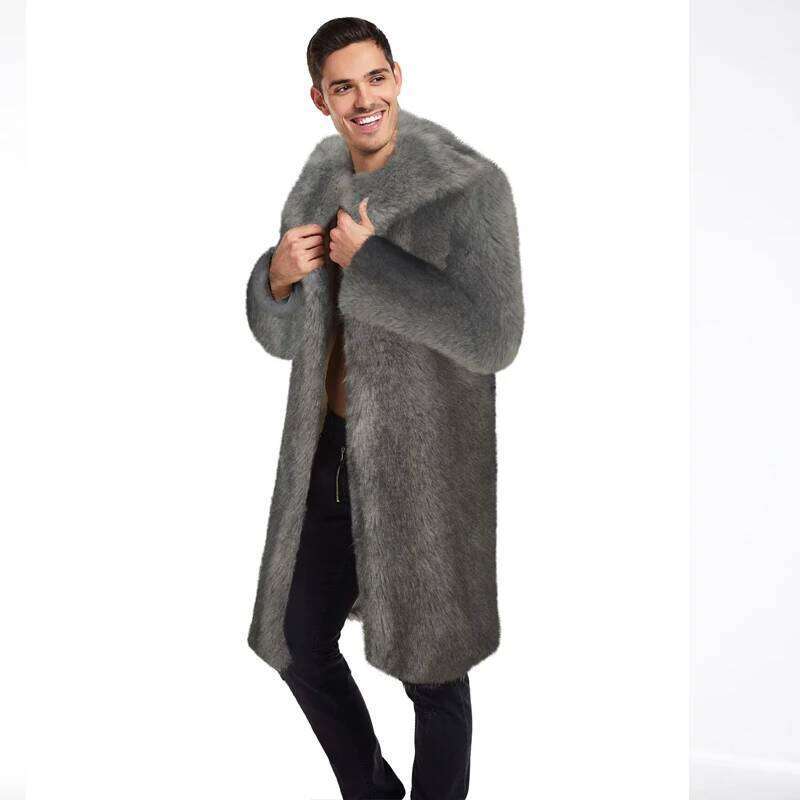 Men's High-quality Coat for Autumn European and American Foreign Trade Popular Winter New Arrival Faux Fur Long Jacket Z260313