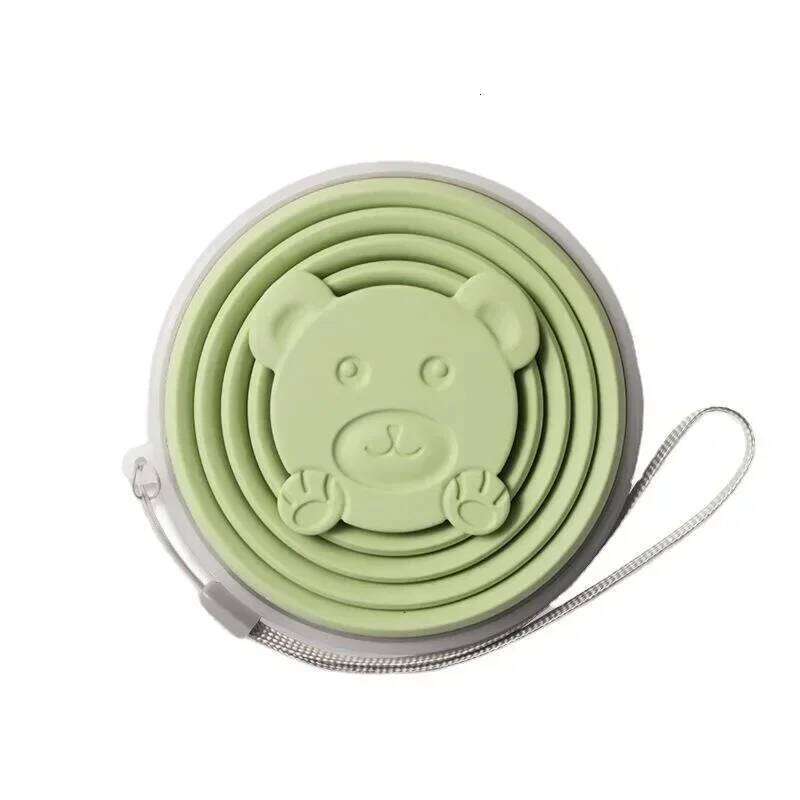 180ml Outdoor Silicone Folding Travel Casual Mug Cartoon Bear Collapsible Reusable Drinking Cup with Lids Retractable Cups Z260314