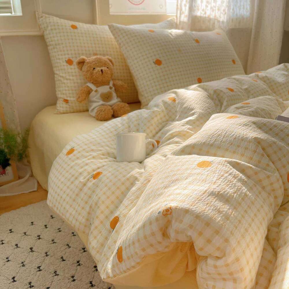 Linen Duvet All-cotton Four-piece Ins Fresh and Cute Girl Pure Cotton Bed Cover Three-piece Set H260312
