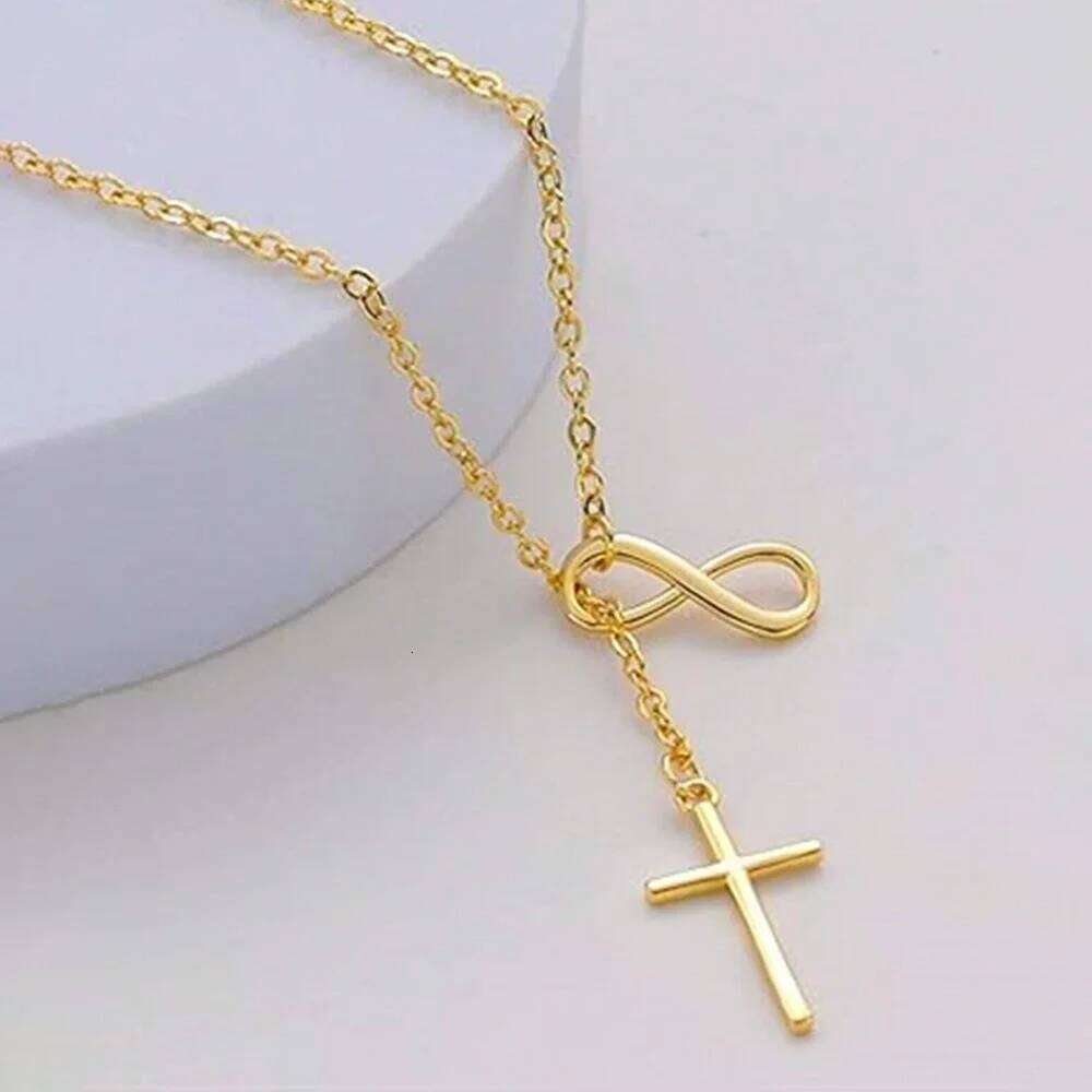 DGIDDK Stainless Steel Lucky 8 Cross Pendant Y Women's Anti-Allergy, Infinite Lasso Faith Forever Necklace H260312