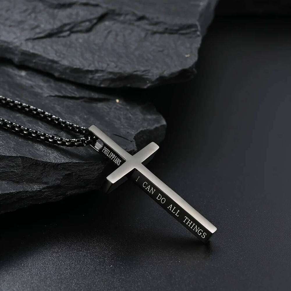Collar Hombre Stainless Steel Male Jesus Cross Necklace Bible Verse Man's Necklaces for Man Collier Homme Fathers Day Gifts H260312