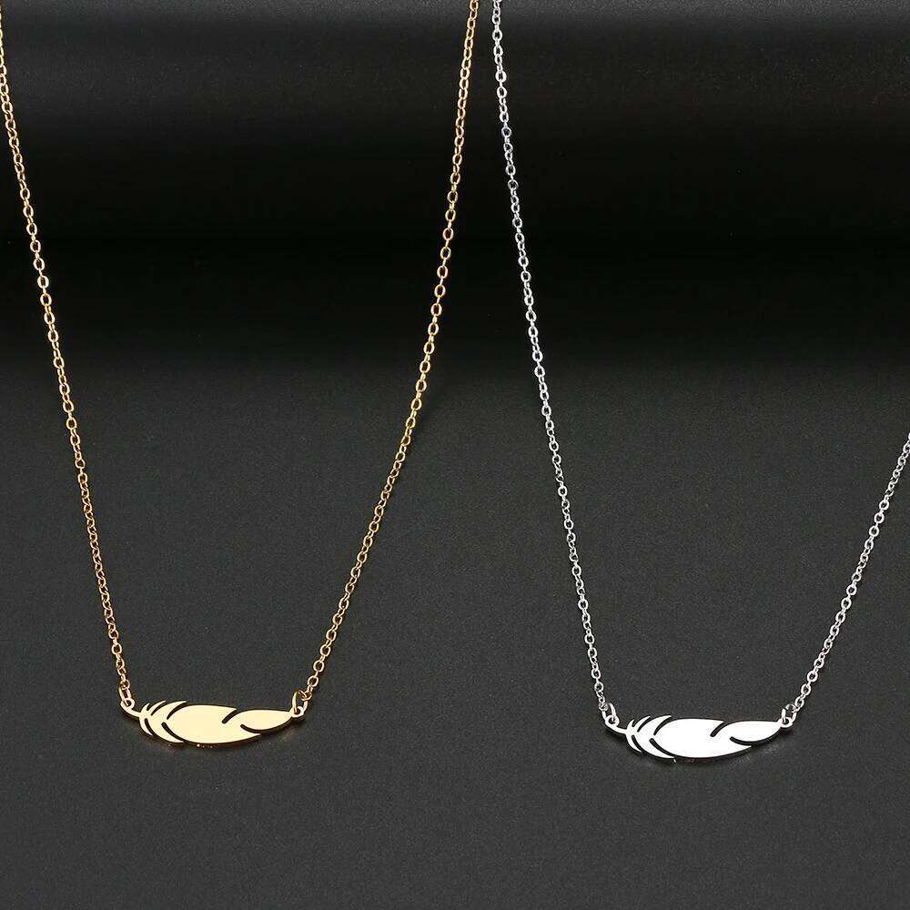 Stainless Steel Necklaces Simple Feather Charm Pendant Collar Chain Fashion Necklace For Women Men Jewelry Friends Best Gifts H260312