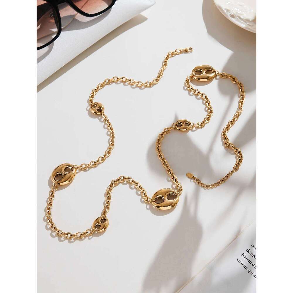 Nivora Chunky Pig Nose Ring Sweater Chain Necklaces for Women Stainless Steel 18K PVD Gold Plated Collar Choker Jewelry Gifts H260312