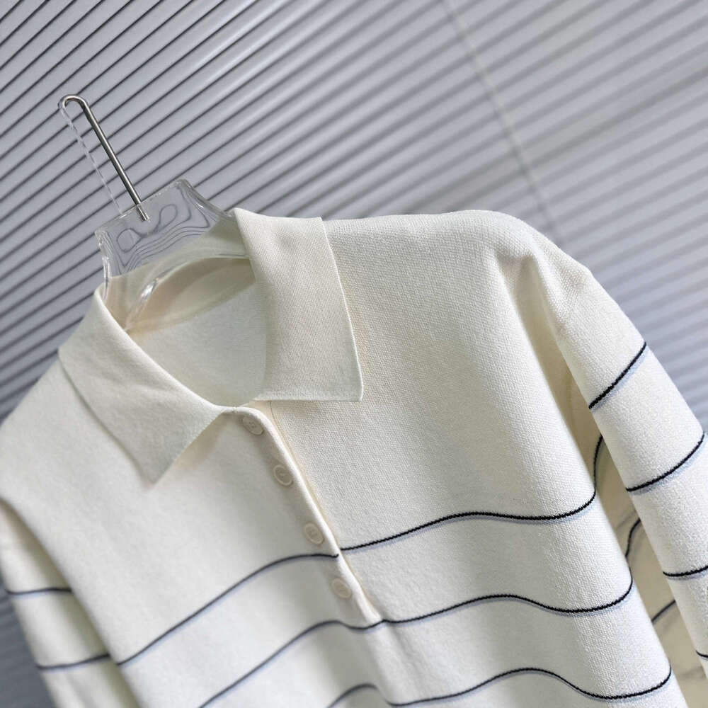 2026 designer high-end elegant women's summer French design striped Polo collar short sleeved c10 knitted top