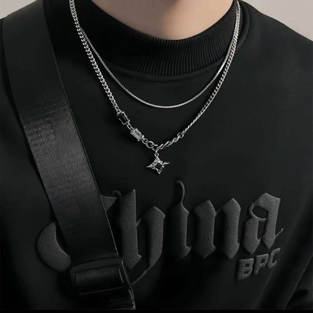 Simple Multilayer Clavicle Chain Men Retro Zircon Stars Pendant Necklace Fashion Design Women Jewelry H260312