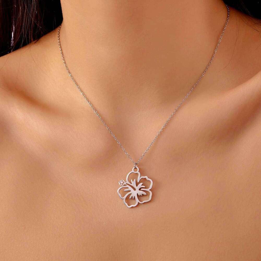 Stainless Steel Hollow Flower Pendant Necklace for Women Girls Gold Color Choker Chain Party Collar Jewelry Friends Gift H260312