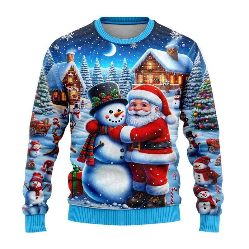 Men Women Xmas Sweatshirt 3D Snowman Santa Printed Ugly Christmas Sweater Unisex Pullover Holiday Party Jumper Tops Z260313