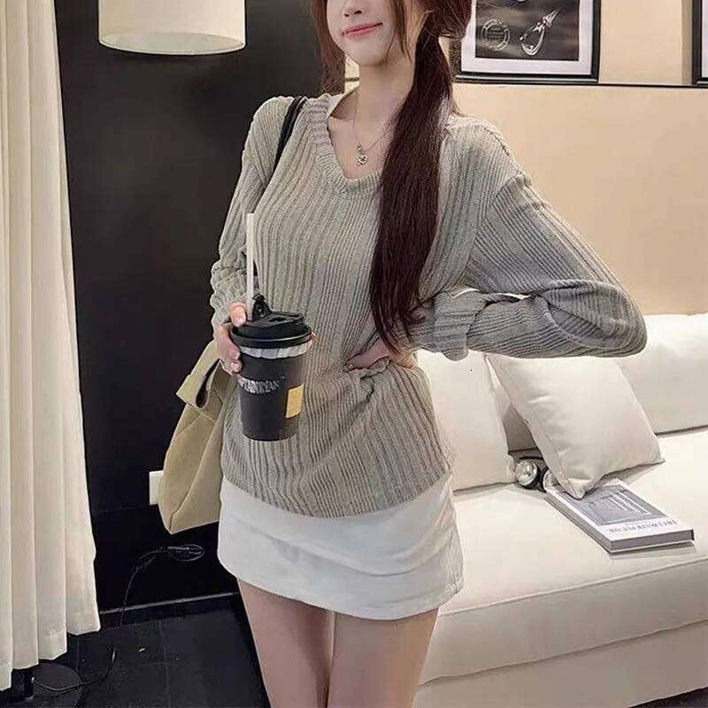 Basic Korean Solid Color Knitted Cardigan Autumn New Casual V-Neck Women's Clothing Long Sleeve Vintage Single-breasted Sweaters Z260313