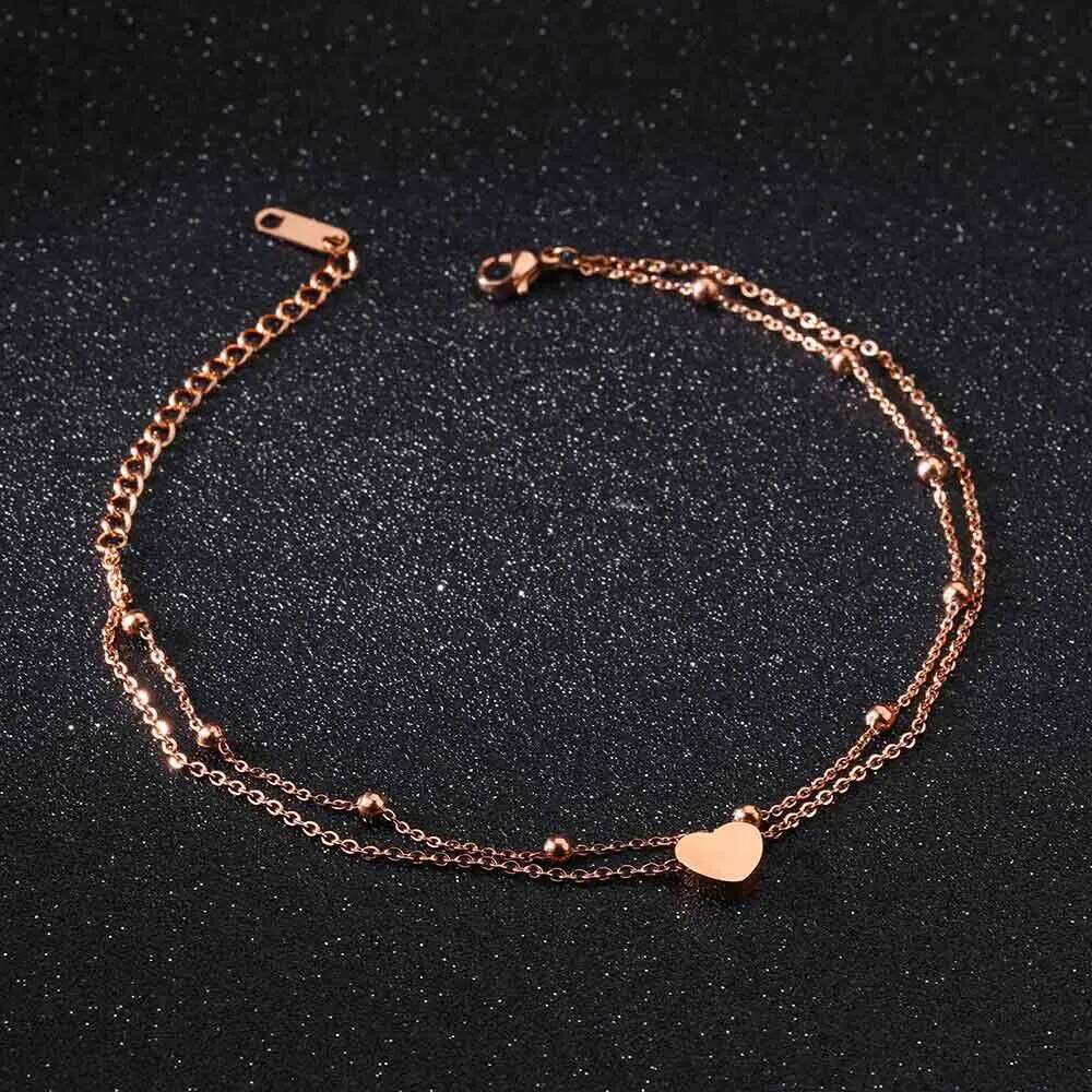 Lokaer Fashion Bohemia Double Layer Stainless Steel Heart Charm Bracelets For Women Rose Gold Plated Chain Link Bracelet B18197 Z260313