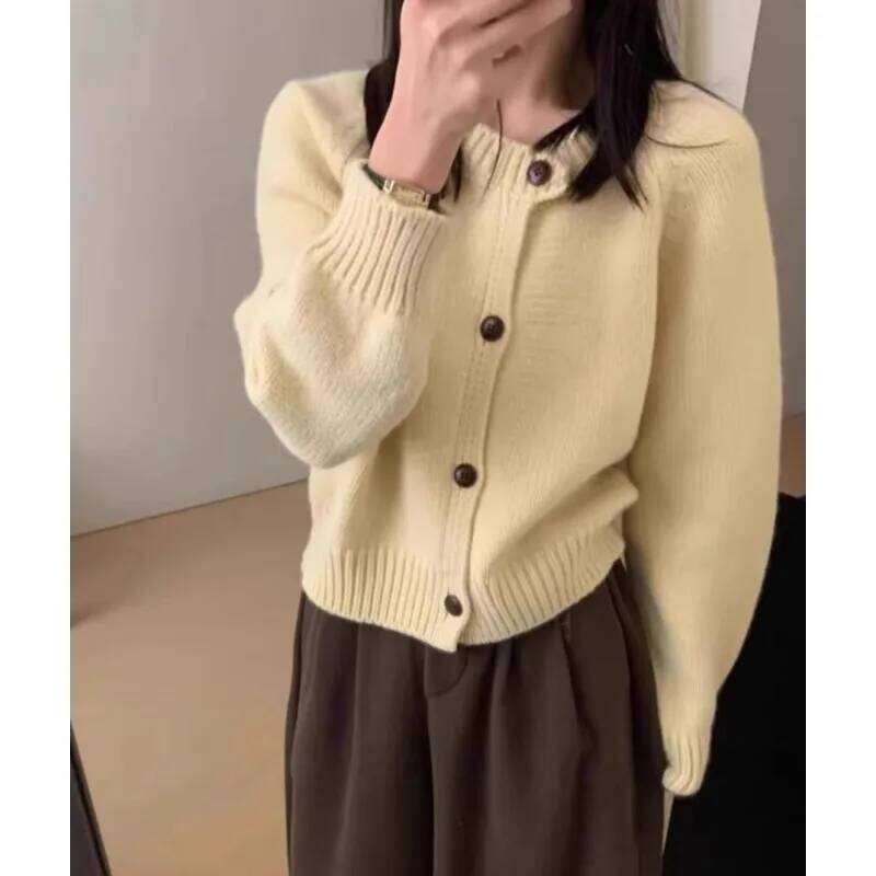 Elegant round-neck 100 pure cashmere knitted cardigan for women autumn and winter sweater with wool base coat Z260313
