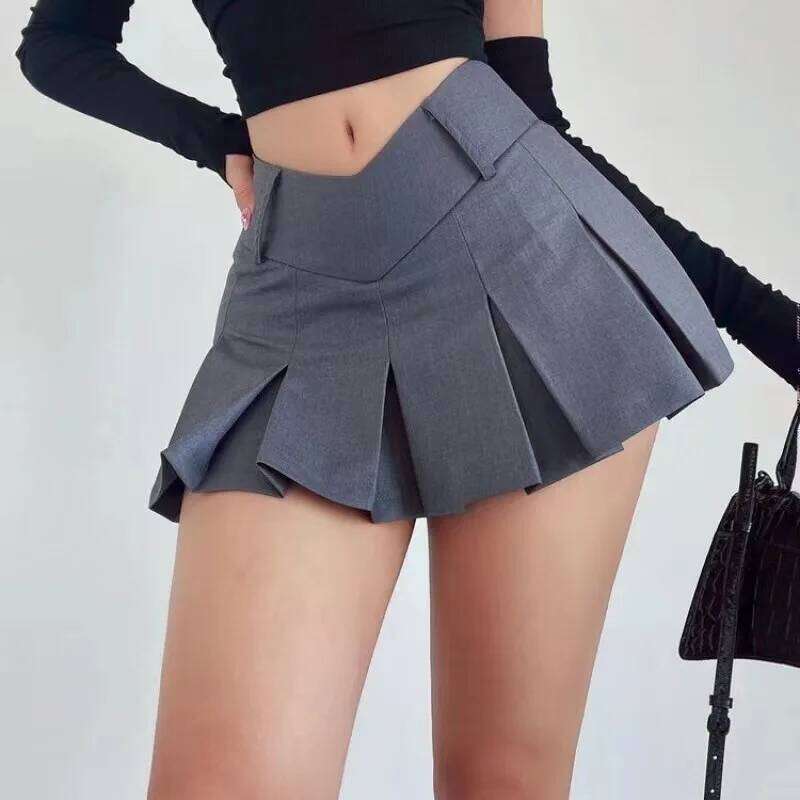 Skirt Vintage Dark Grey Mini Women Ruffles Pleated Sexy Shorts Skirts Female Fashion 2024 Streetwear Mujer Faldas Z260314