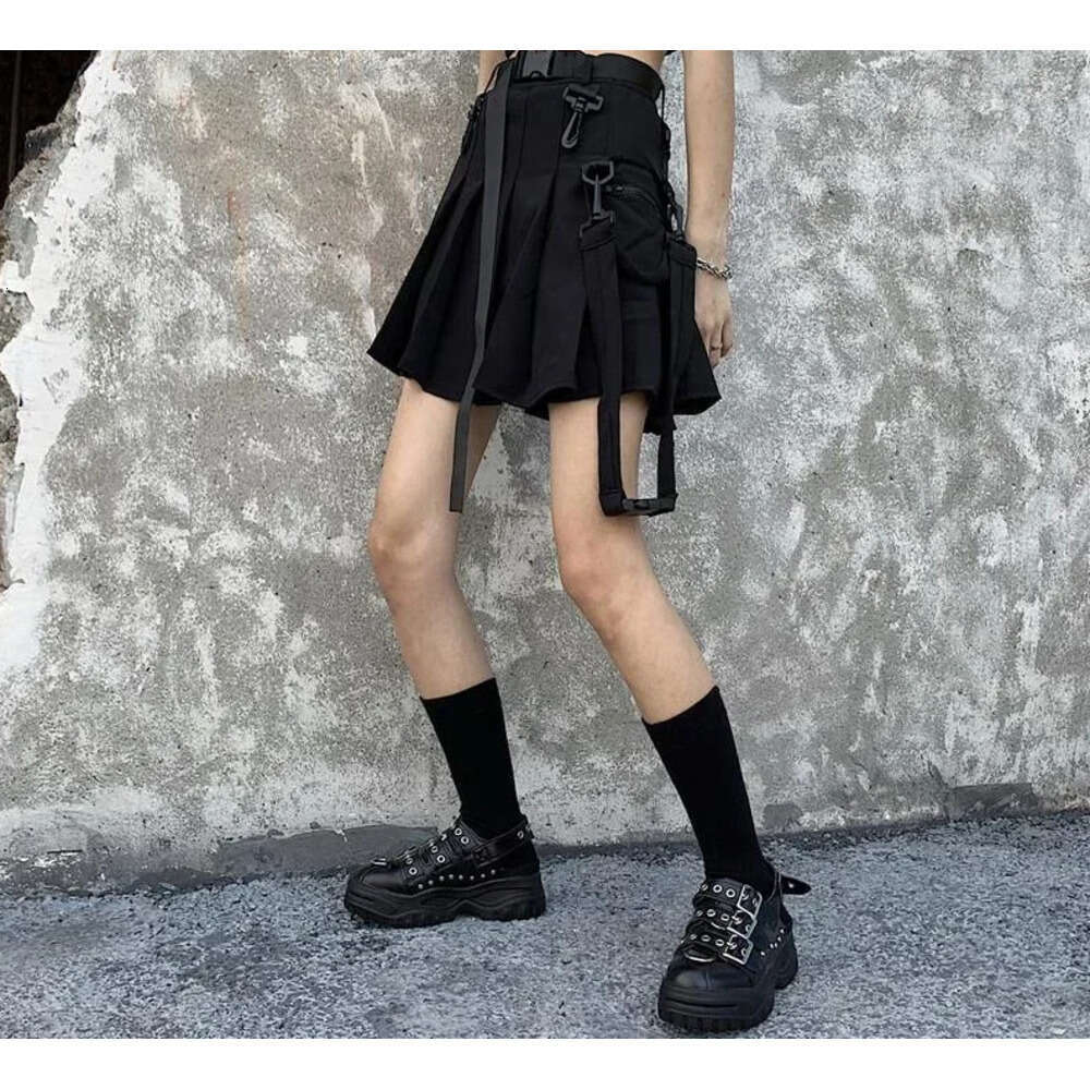 2025 Cargo Black Punk Gothic Skirt Women Pleated Harajuku A-Line High Waist Mini Skirts Girl Preppy Style Z260314