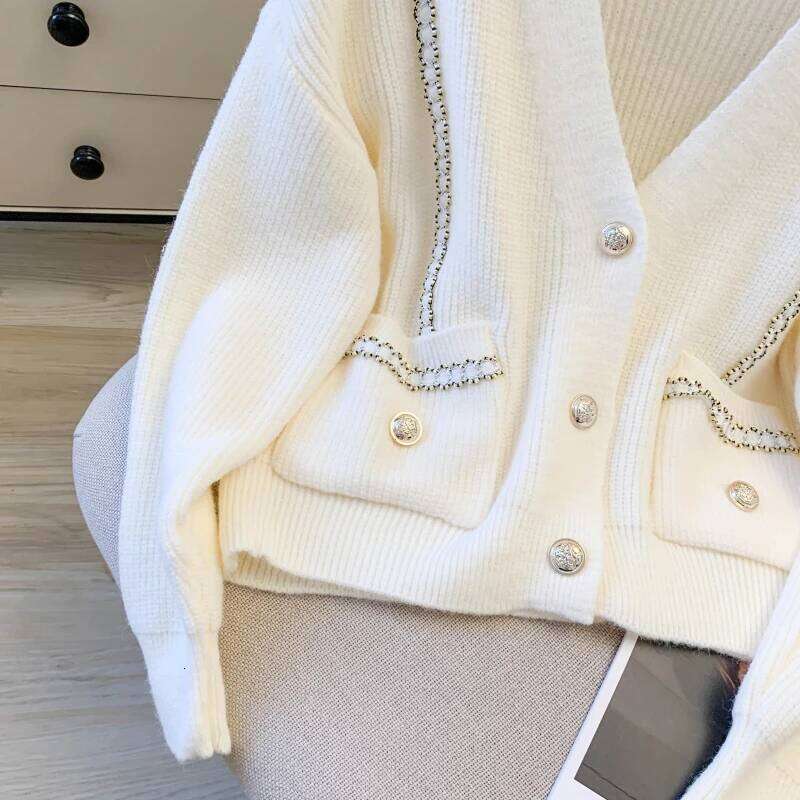 Autumn Winter White Sexy V-Neck Warm Sweater For Women Soft Retro Loose Long Sleeve Cardigan Knitted Tops Lady Z260313
