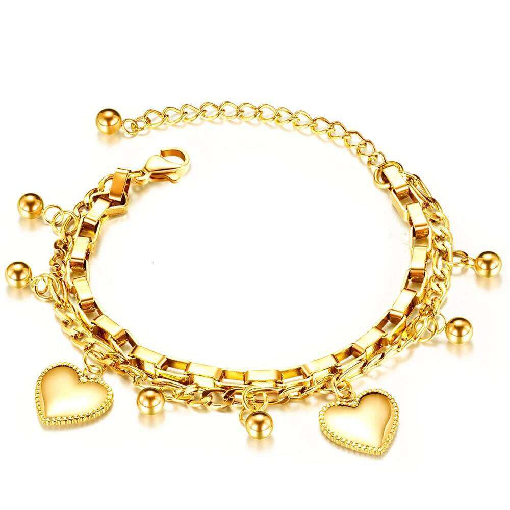 New Stainless Steel Girls Bracelets Women Gift Multi-layer Stylish Heart Charm Bracelet Adjustable Best Selling Z260313