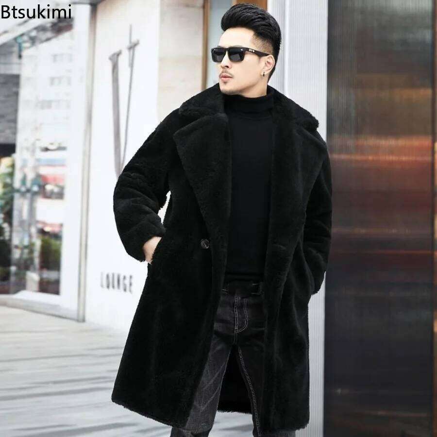 Luxury Fashion Long Camel Fleece Coats Men's Autumn Winter Thickened Warm Faux Fur Outwear Trend Vintage Men Windbreaker Jackets Z260313