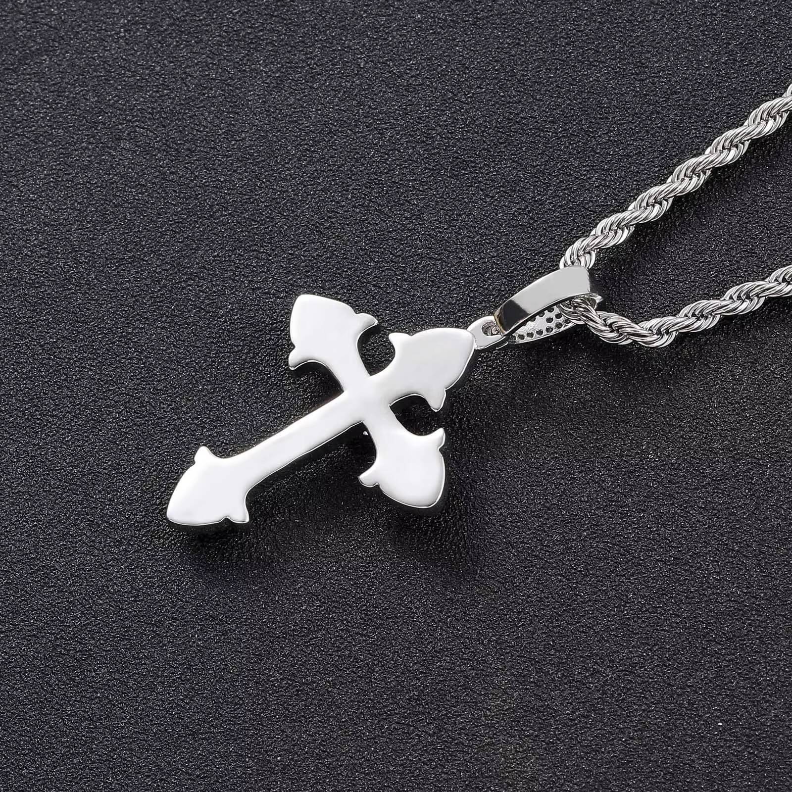 BES Micro-pave Moissanite VVSia S925 Vintage Cross Pendant Necklace Purple Tourmaline Moissanite VVS Pendant Hip Hop