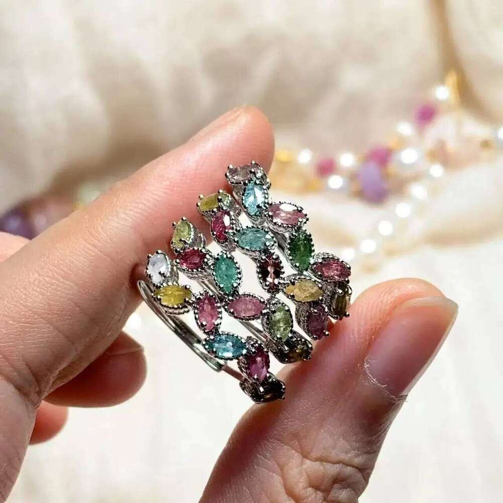 Vintage Natural Tourmaline Ring For Women Stainless Steel Simple Fine Jewelry Stone Gemstone Classic Style H260312