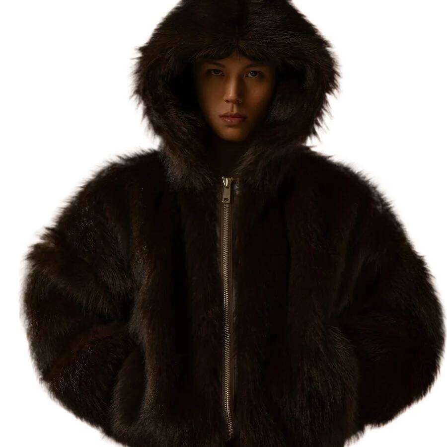 Men's Winter Warm Faux Hooded Windproof Fur Overcoat Thick Thermal Jacket Fashion Luxury Coat Outerwear Z260313