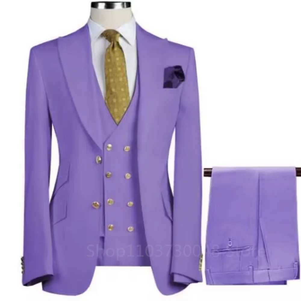 Mens Slim Fit Prom Tuxedo 3-Piece Set with Peak Lapel Blazer Vest Pants - Wedding Groom Business Formal Party Costume Homme M260313