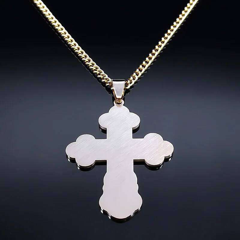 Stainless Steel Orthodox Minimalist Latin Cross Budded Russian Slavic Christian Serbian Talisman Necklace Jewelry H260312