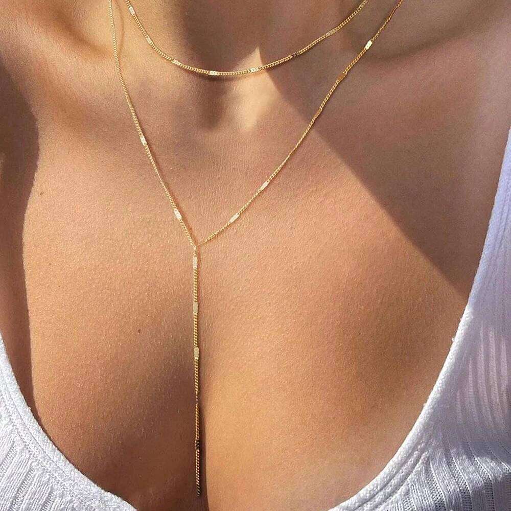 DOTIFI Stainless Steel Fashion Commuter Y-Shaped Fringe Necklace Minimalist Double-Layer Collarbone Chain For Women H260312