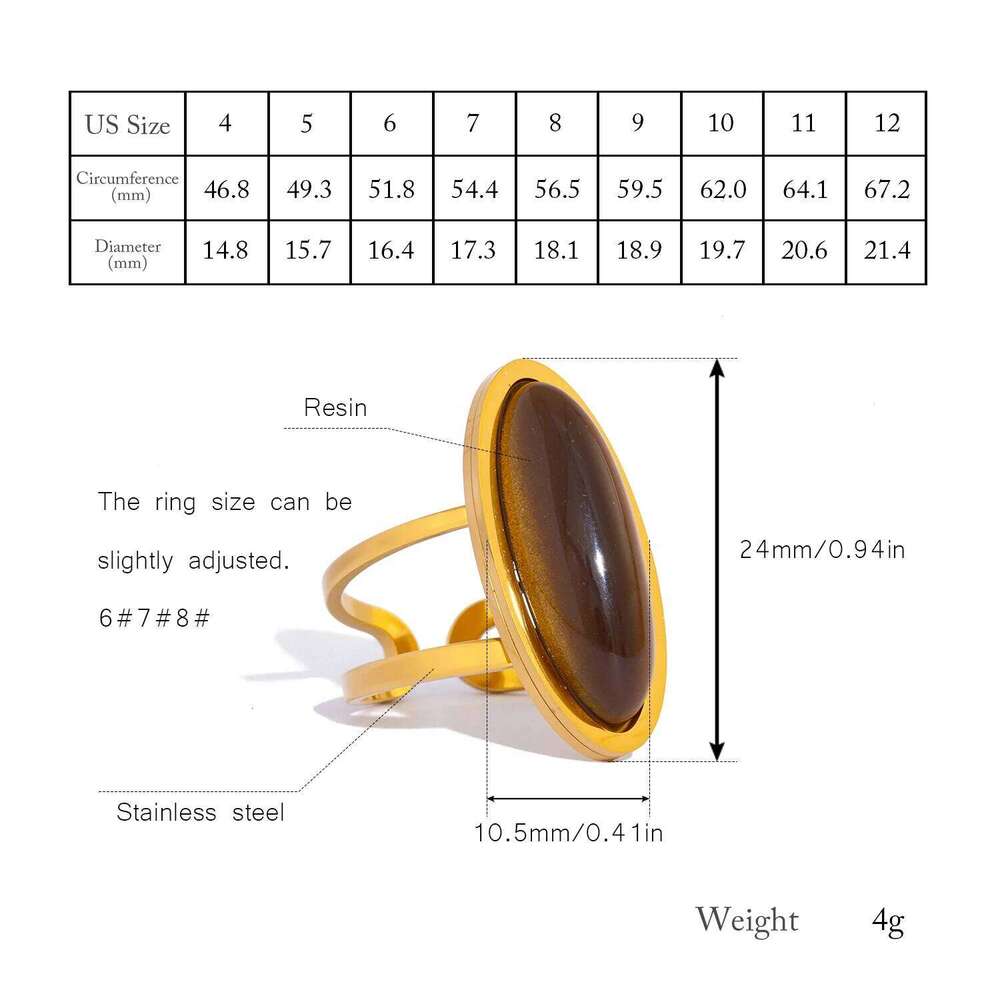 Geometric Oval Ring for Women, Hip Hop Stainless Steel Gold Plated, Hypoallergenic Trendy Jewelry Gift H260312