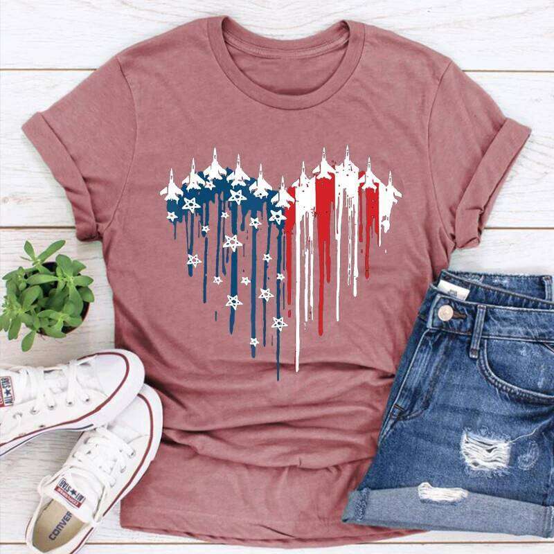 White Tshirt Red Wine Blue Tee Independence Day Gifts for Women American Flag Shirt Z260314