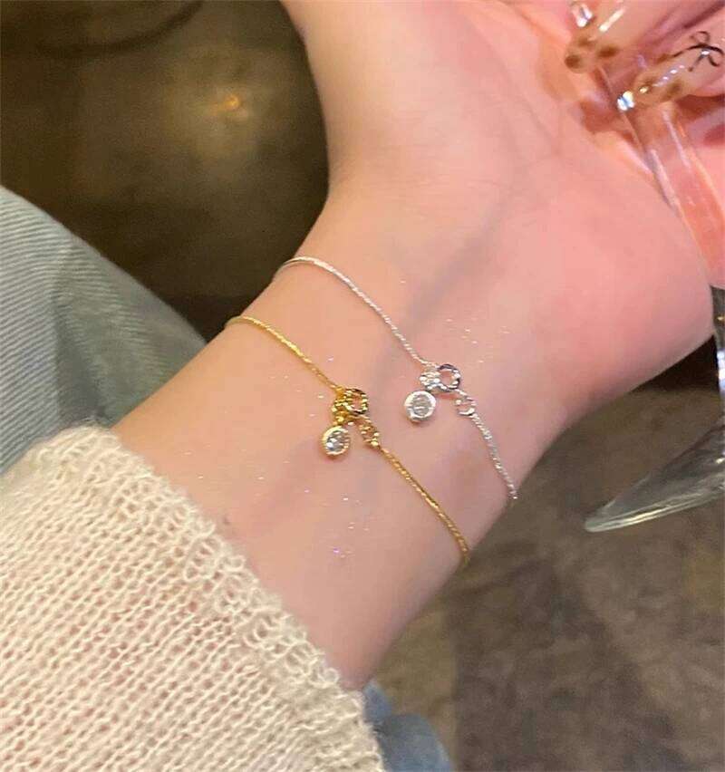 Minimalist Copper Snake Bone Chain for Women Girl Exquisite Small Round Zircon Pendant Bracelets Party Jewelry Gift Z260313