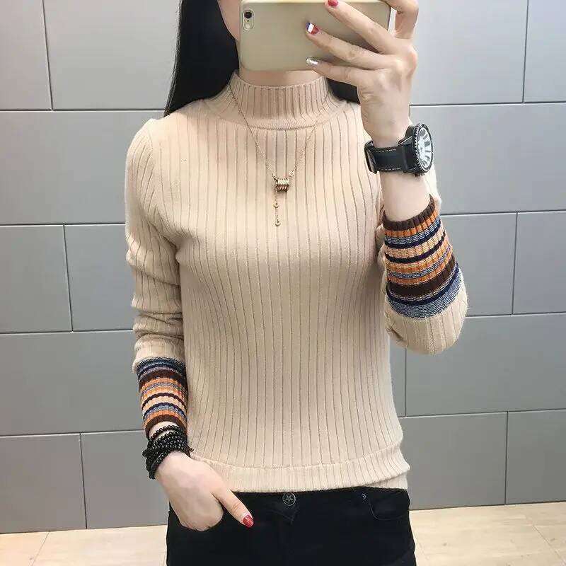 Autumn Winter Knitted Sweater Women's Clothing Pullover Long Sleeve Half High Collar Screw Thread Elegant Fashionable Tops Z260313
