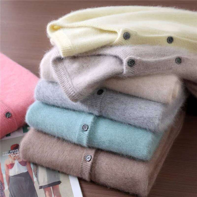 New Women 100% Mink Cashmere O-Neck Buttons Cardigan Autumn Winter Soft Warm Cable Kint Sweater Casual Long Sleeve Tops Z260313