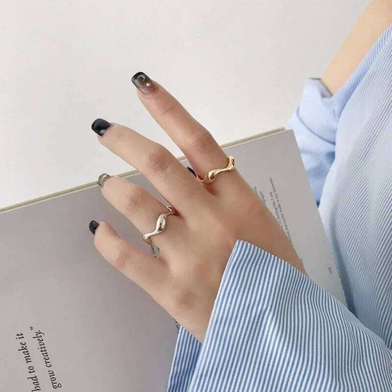 Irregularity Wavy Geometric Line Couple Rings for Women Men Temperament Classic Gold Color Stainless Steel Finger Jewelry Gift H260312