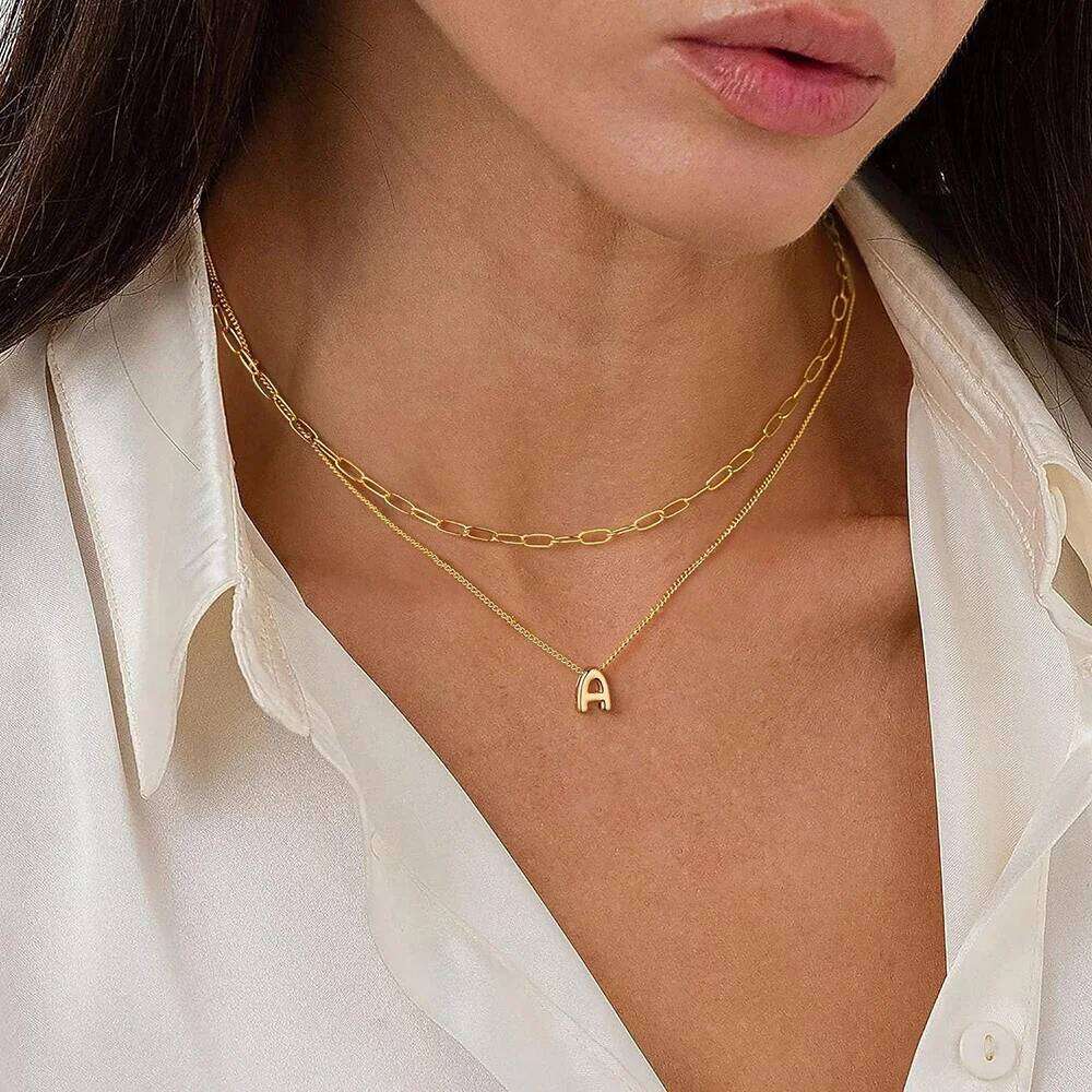 3D Bubble Initial A-Z Alphabet Mini Necklace for Women Girls Dainty Gold Plated Tiny Letter Stainless Steel Jewelry Bijoux Gift H260312