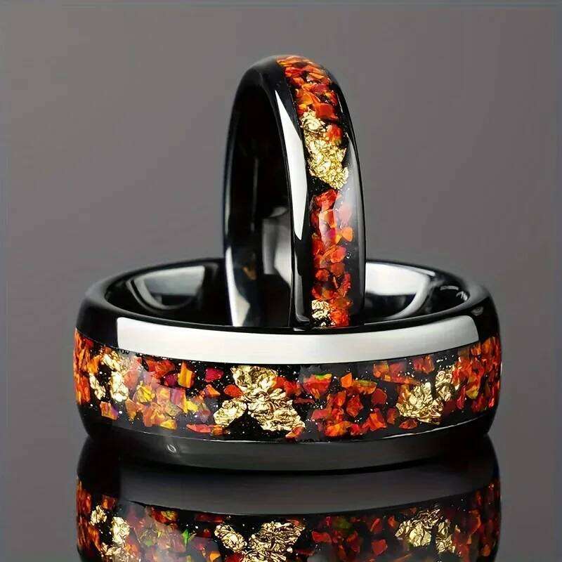 Fashion 8Mm Stainless Steel Inlay Galaxy Style Abalone Shell Rings for Men Wedding Engagement Band Jewelry Gift H260312