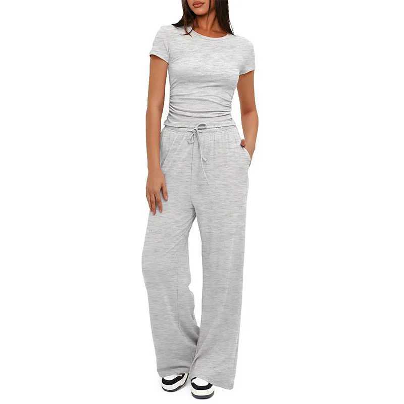Women Casual Tracksuit Basic Slim Tee Shirt Skinny Flared Trousers 2Pcs Spring Soft Fashion Sporty Stylish Set Y2K Wear M260313