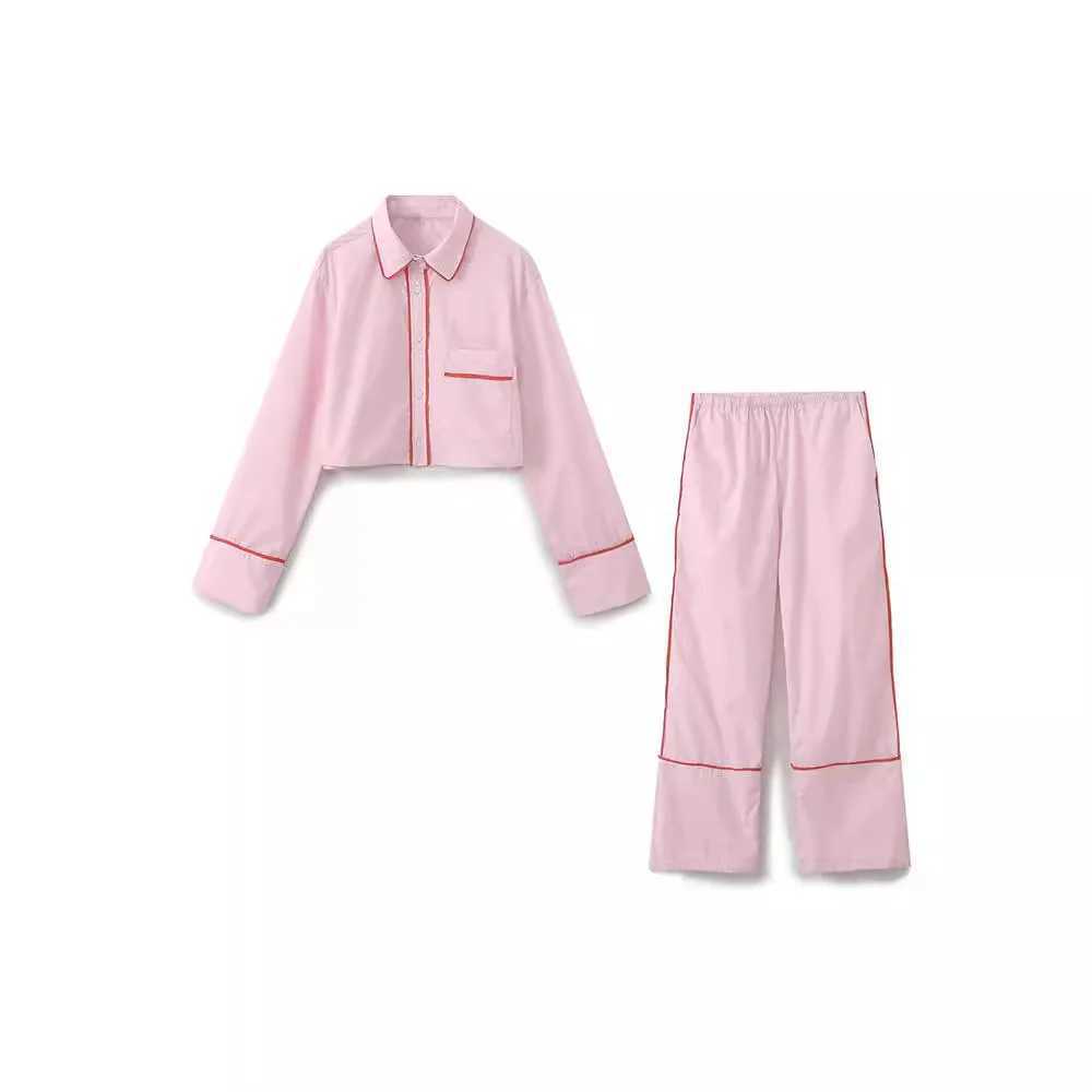 PRINTKAOIR Chic Patchwork Long Pant Sets For Women Lapel Long Sleeve Blouse Wide Leg Trousers 2 Pieces Sets Lady Streetwear M260313