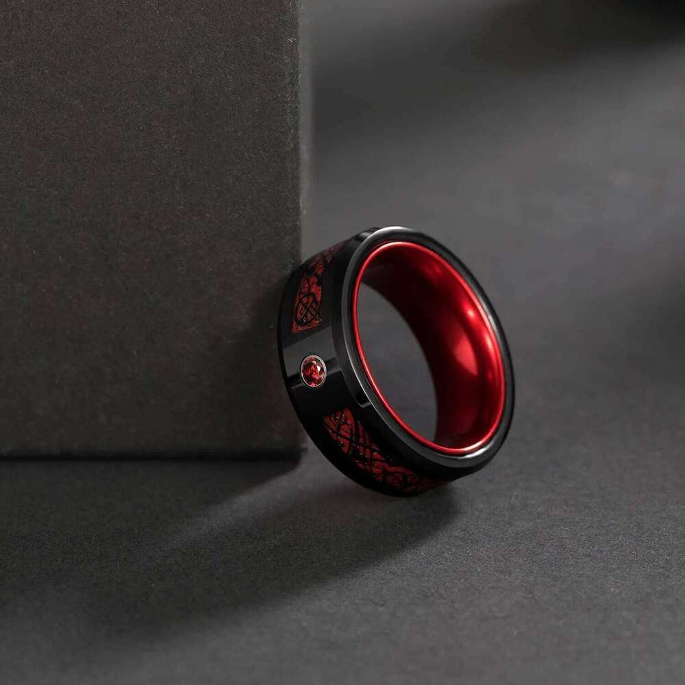 Somen 8mm Mens Tungsten Wedding Bands with Green/Blue/Red Cubic Zirconia Eternity CZ Celtic Dragon Ring High Polished Size H260312