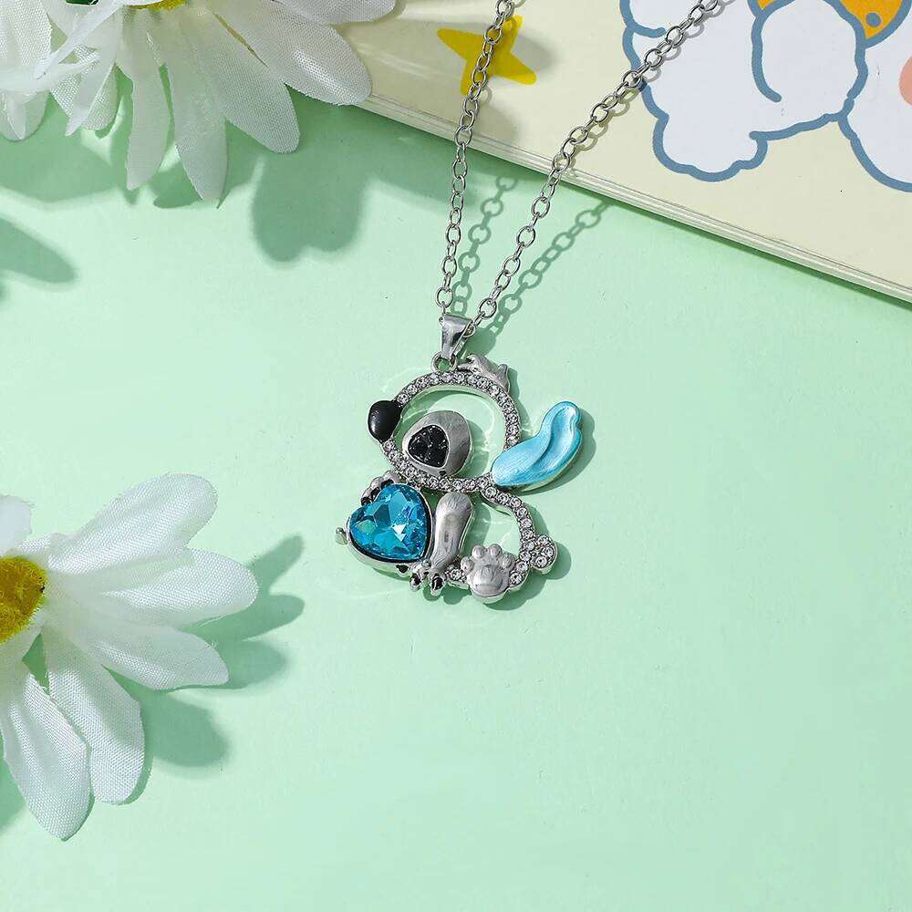 Cartoon Lilo & Hollow Out Diamond Necklace Fashion Charm Stitch Neck Chain Pendant for Valentine's Day Gifts H260312