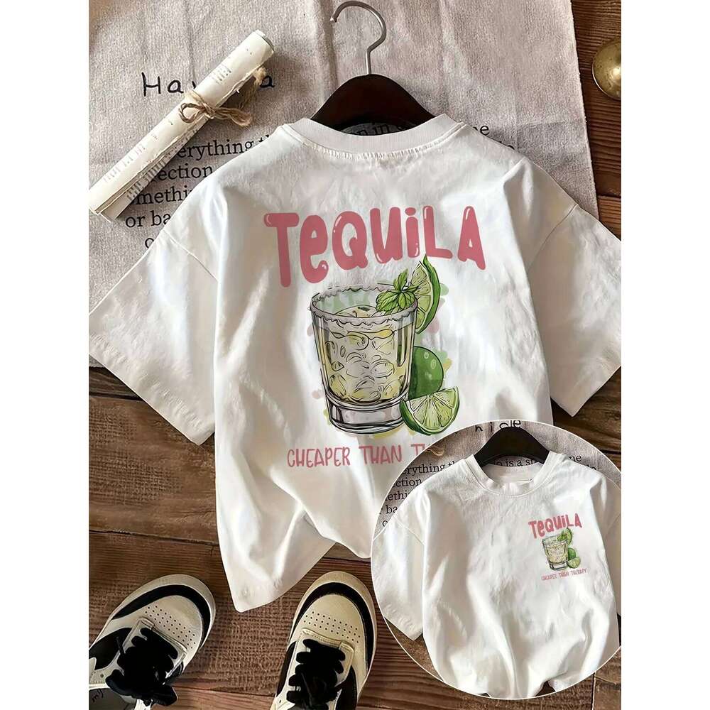 Women'S Casual Crew Neck T-Shirt with Tequila & Lemon Prin Summer Short Sleeved Harajuku Streetwear Tops Tees Aesthetic Clothes Z260314
