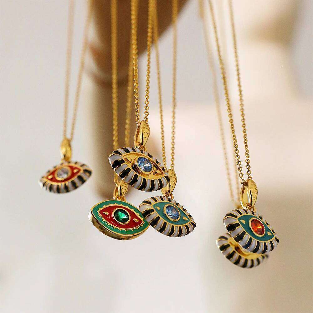 Vintage Enamel Colored Evil Eye Pendant Necklace Colorful Crystal Eyes Choker Necklaces Female Turkey Jewelry Gifts H260312