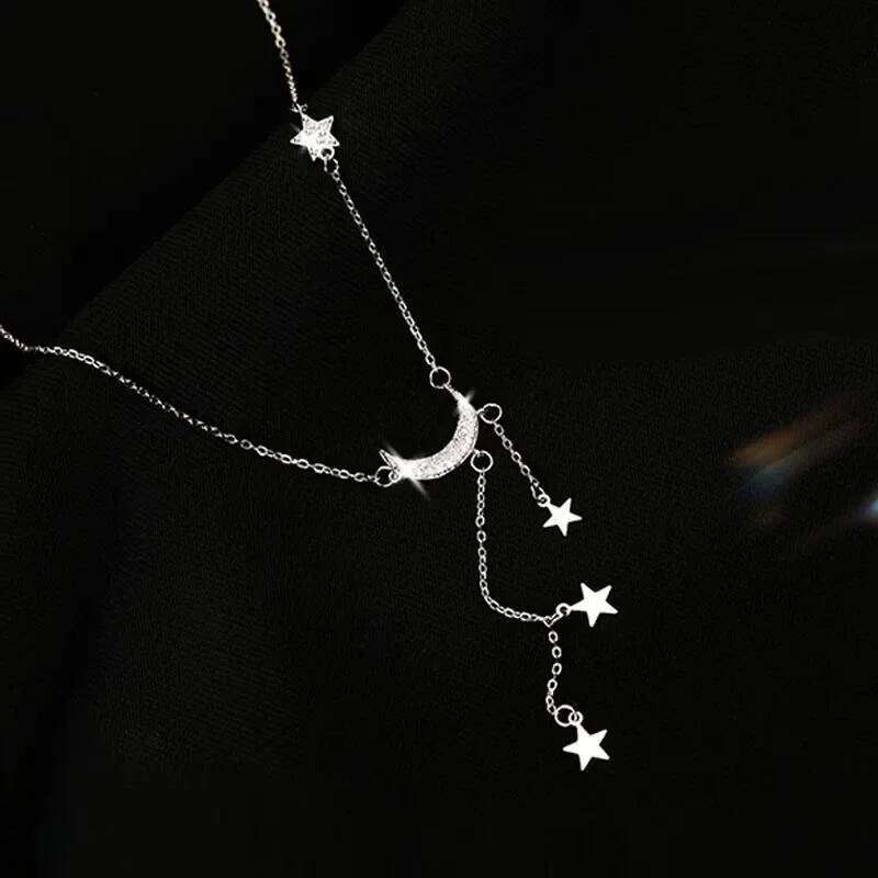 Exquisite Bling Silver Color Tassel Star Moon Necklace For Women Clavicle Chain Woman Jewelry Birthday Gift Accessories H260312