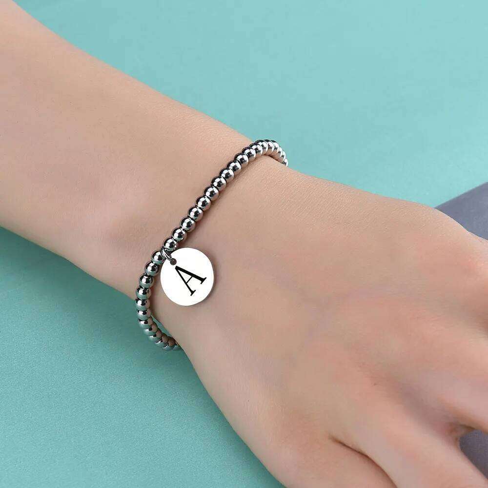 Simple titanium stainless steel bead 3MM string bracelet, adjustable round 26 English letters Z260313