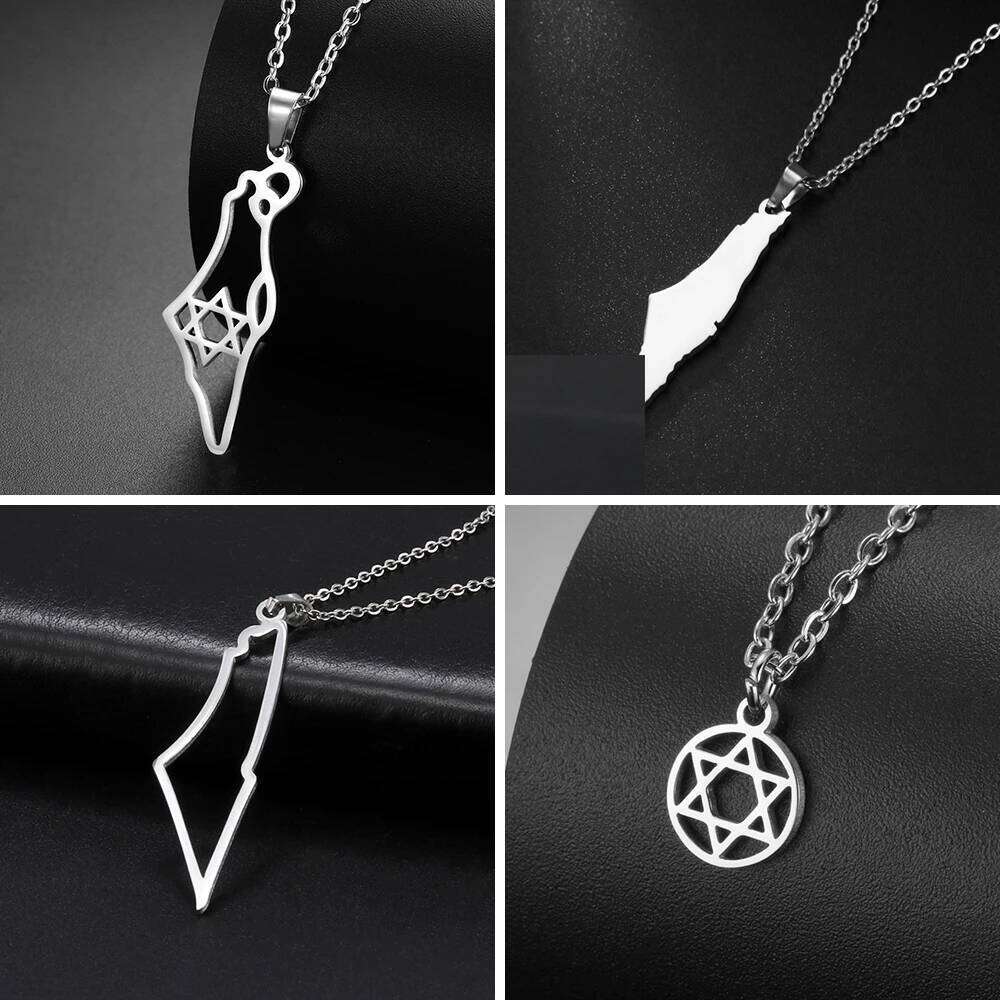Teamer Israel Map Star of David Pendant for Women Men Jewish Stainless Steel Necklace Ethnic National Jewelry Wholesale H260312