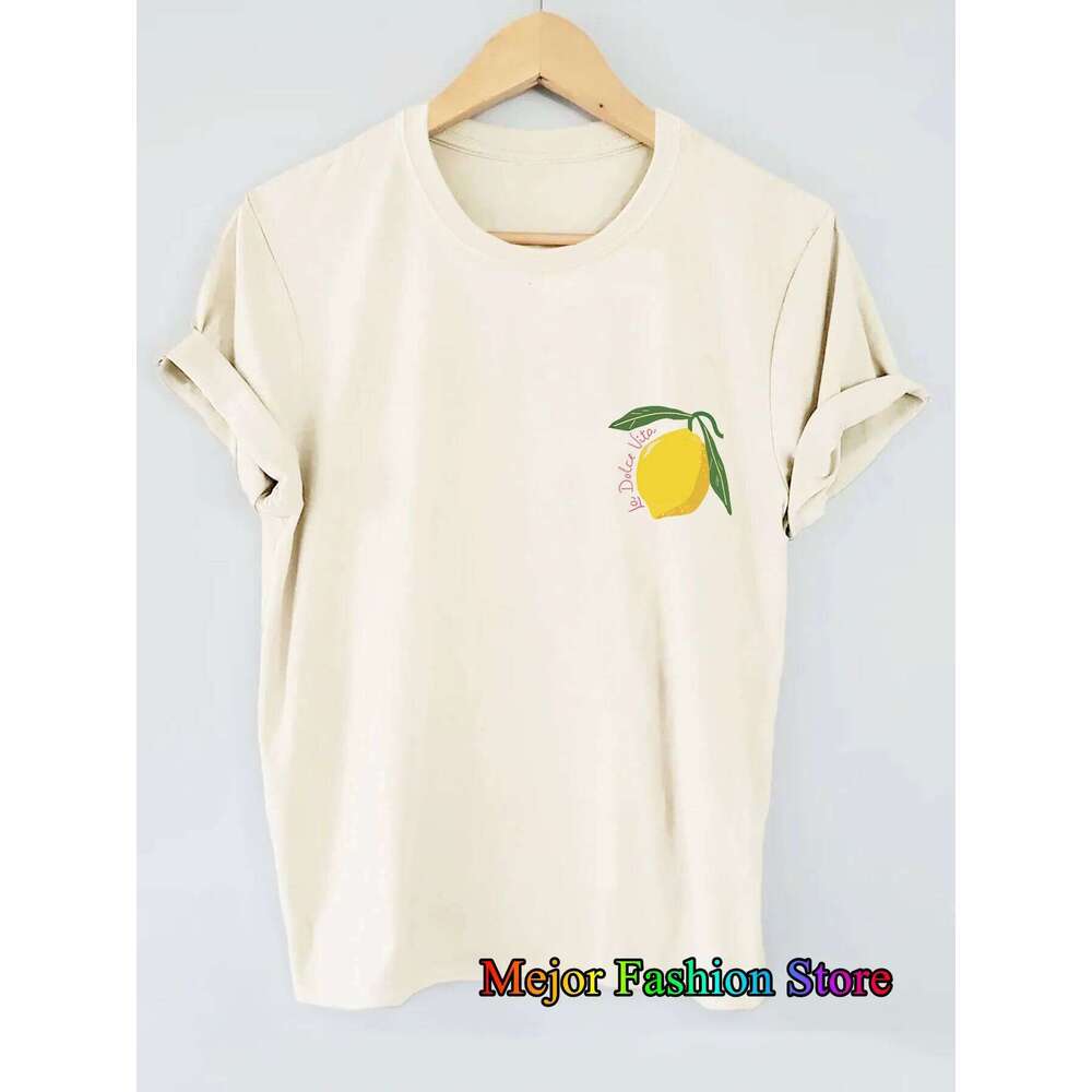 Lemon Pattern Letter Print Oversized T-shirt For Women Short Sleeve Loose Casual Tees Streetwear Vintage Cotton Harajuku Tops Z260314